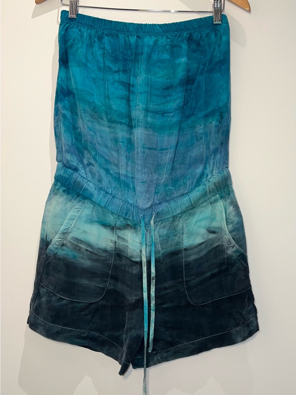 Hard Tail Teal Ombre Strapless Romper with Drawstring